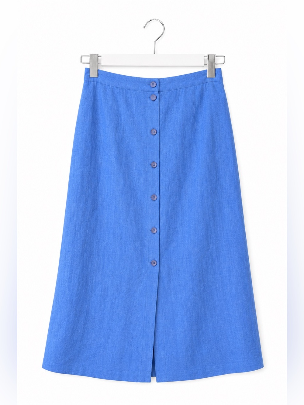 Emma James Cobalt Blue Linen Blend Button Front Lined Midi Skirt 16